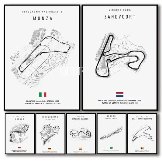 F1 Classic Black And White Circuit Wall Art